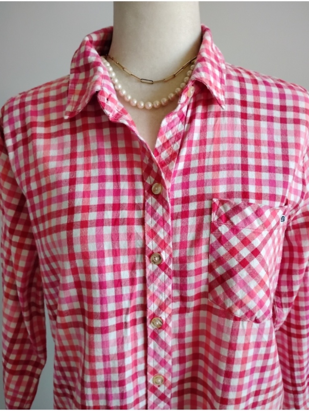 Vineyard Vines Pink Gingham Button Up Shirt Classic Coastal Preppy Size 12